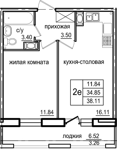 2-комнатная 41 м<sup>2</sup> на 5 этаже 2-комнатная 41 м<sup>2</sup> на 5 этаже