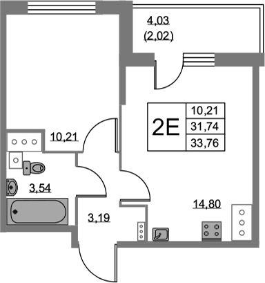 2-комнатная 35 м<sup>2</sup> на 22 этаже 2-комнатная 35 м<sup>2</sup> на 22 этаже