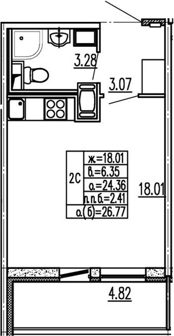 Студия 29 м<sup>2</sup> на 2 этаже Студия 29 м<sup>2</sup> на 2 этаже