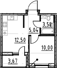 1-комнатная 34 м<sup>2</sup> на 2 этаже 1-комнатная 34 м<sup>2</sup> на 2 этаже
