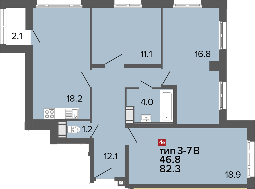 4-комнатная 84 м<sup>2</sup> на 4 этаже 4-комнатная 84 м<sup>2</sup> на 4 этаже