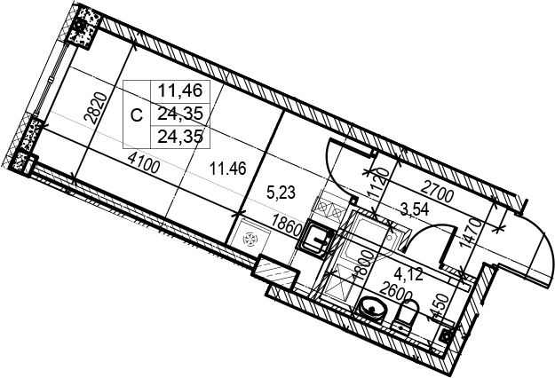 Студия 24 м<sup>2</sup> на 2 этаже Студия 24 м<sup>2</sup> на 2 этаже