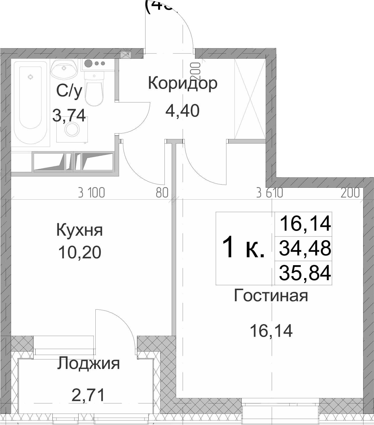 1-комнатная 37 м<sup>2</sup> на 13 этаже 1-комнатная 37 м<sup>2</sup> на 13 этаже