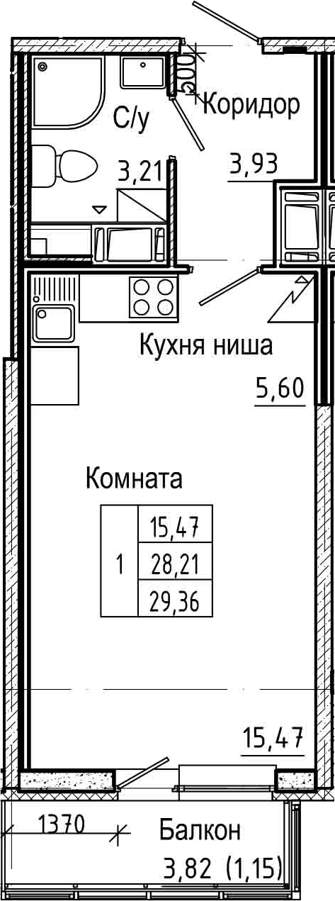 Студия 32 м<sup>2</sup> на 3 этаже Студия 32 м<sup>2</sup> на 3 этаже