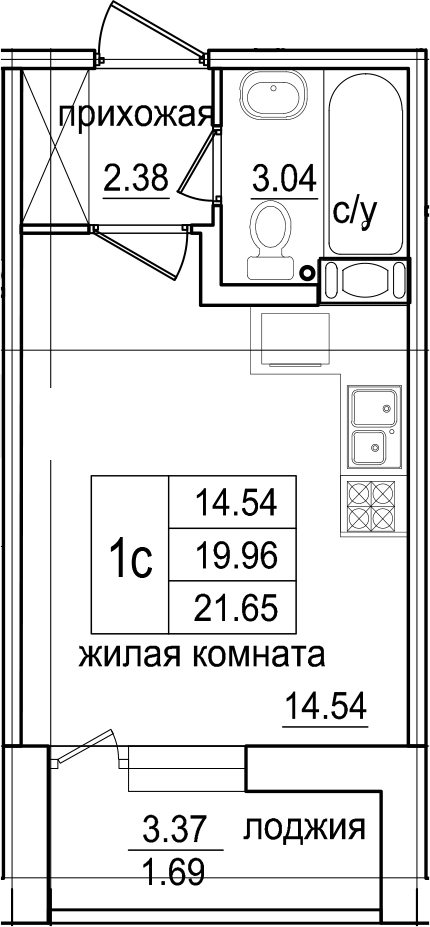 Студия 23 м<sup>2</sup> на 7 этаже Студия 23 м<sup>2</sup> на 7 этаже