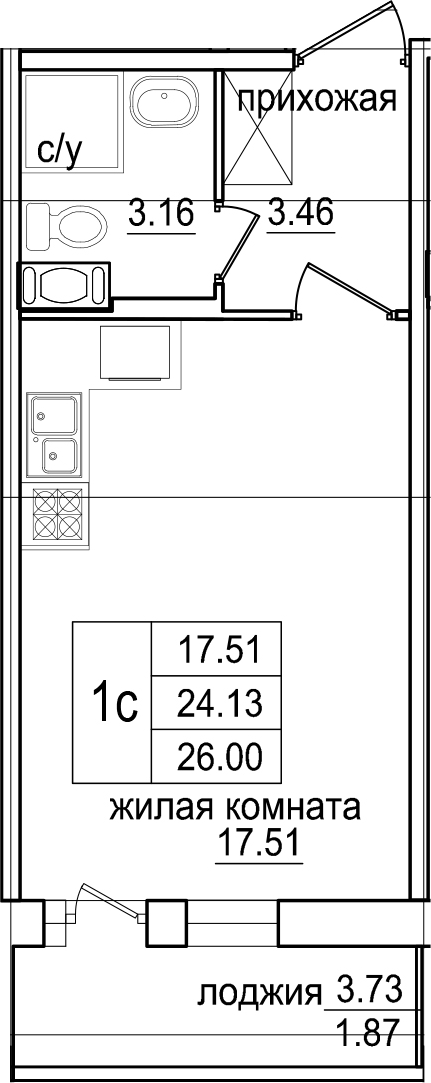Студия 27 м<sup>2</sup> на 5 этаже Студия 27 м<sup>2</sup> на 5 этаже