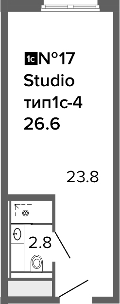 Студия 26 м<sup>2</sup> на 2 этаже Студия 26 м<sup>2</sup> на 2 этаже