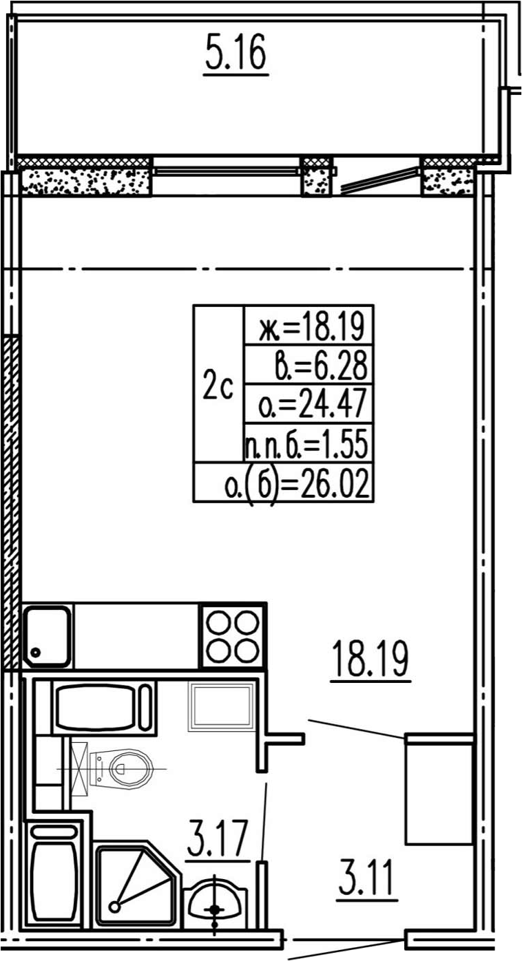 Студия 29 м<sup>2</sup> на 15 этаже Студия 29 м<sup>2</sup> на 15 этаже