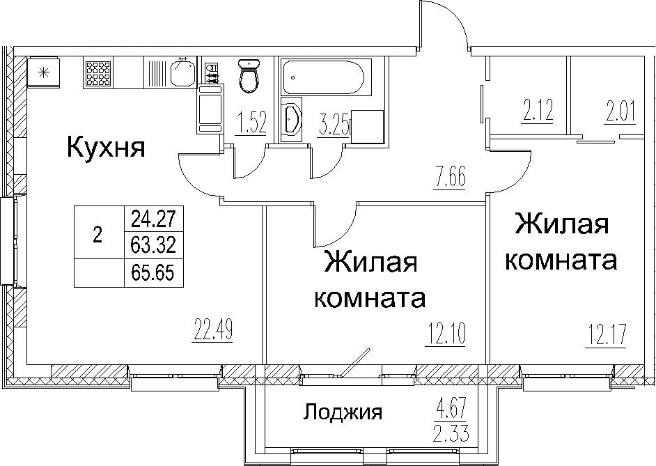 3-комнатная 67 м<sup>2</sup> на 6 этаже 3-комнатная 67 м<sup>2</sup> на 6 этаже