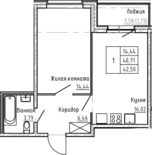 2-комнатная 44 м<sup>2</sup> на 1 этаже 2-комнатная 44 м<sup>2</sup> на 1 этаже