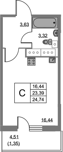 Студия 27 м<sup>2</sup> на 21 этаже Студия 27 м<sup>2</sup> на 21 этаже
