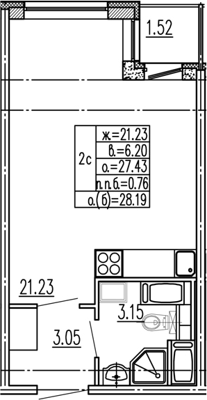 Студия 28 м<sup>2</sup> на 2 этаже Студия 28 м<sup>2</sup> на 2 этаже