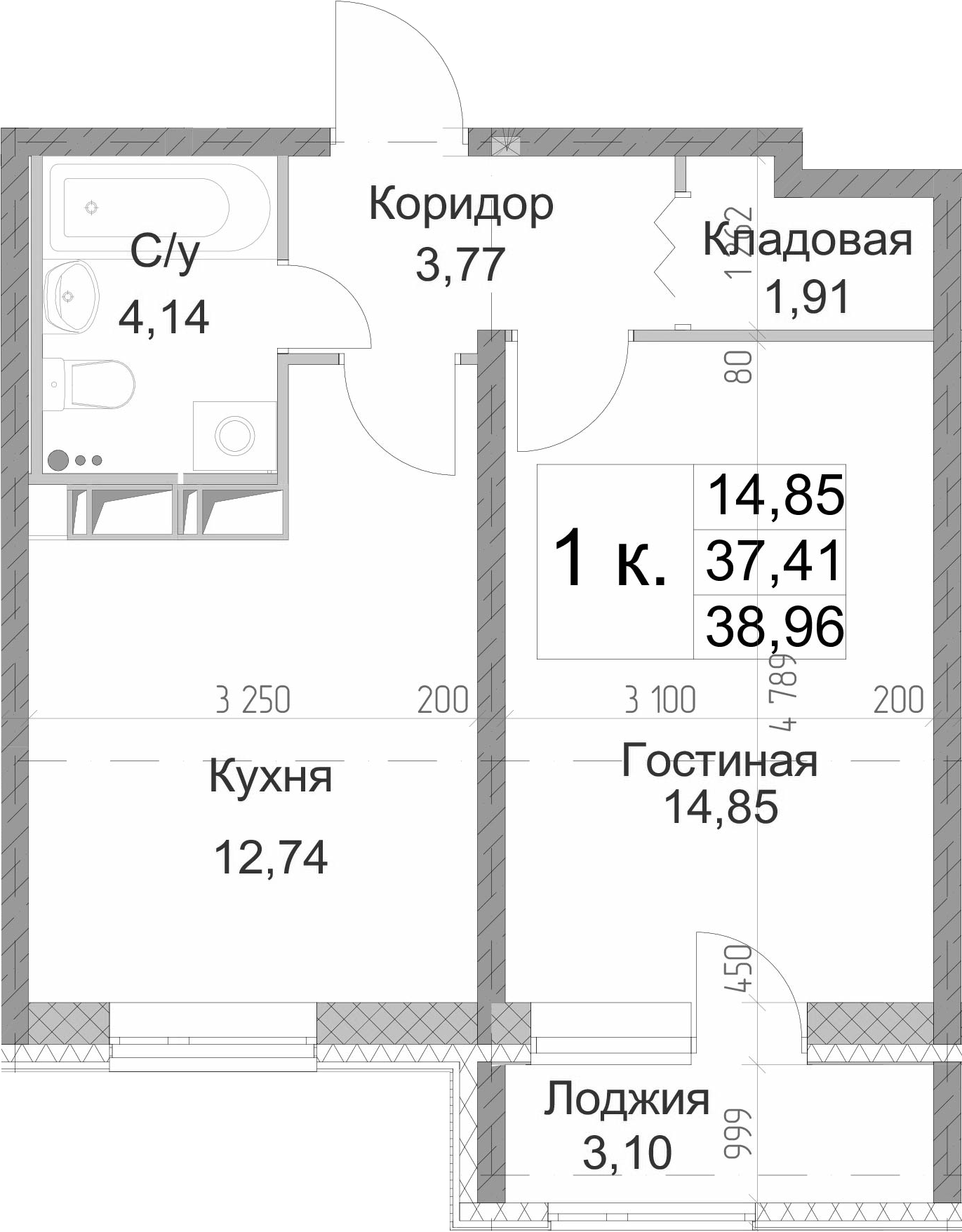 1-комнатная 40 м<sup>2</sup> на 13 этаже 1-комнатная 40 м<sup>2</sup> на 13 этаже