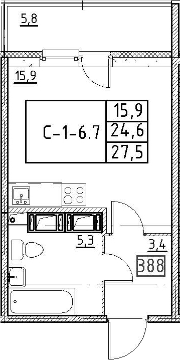 Студия 34 м<sup>2</sup> на 2 этаже Студия 34 м<sup>2</sup> на 2 этаже