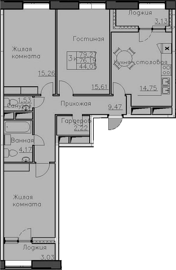3-комнатная 82 м<sup>2</sup> на 2 этаже 3-комнатная 82 м<sup>2</sup> на 2 этаже