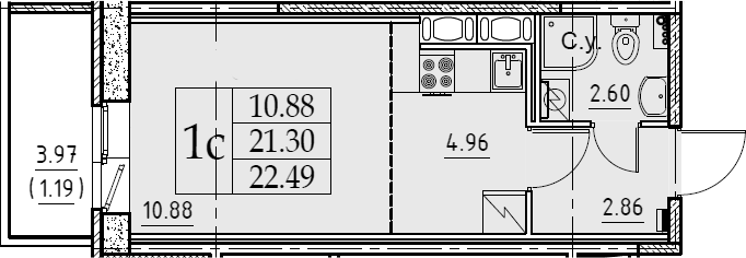 Студия 25 м<sup>2</sup> на 6 этаже Студия 25 м<sup>2</sup> на 6 этаже