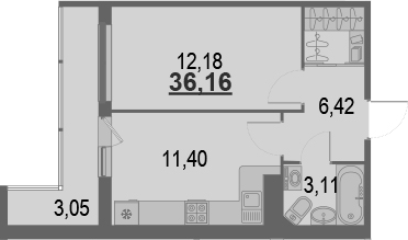 1-комнатная 39 м<sup>2</sup> на 5 этаже 1-комнатная 39 м<sup>2</sup> на 5 этаже