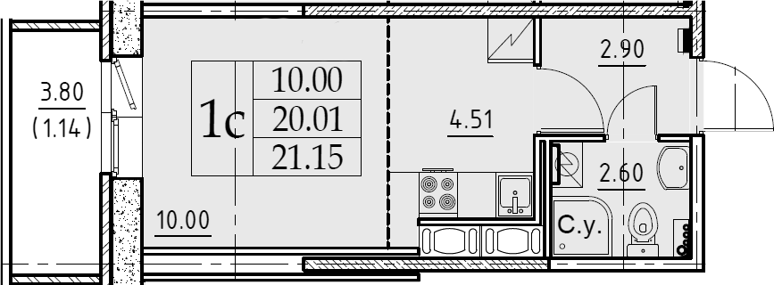 Студия 23 м<sup>2</sup> на 6 этаже Студия 23 м<sup>2</sup> на 6 этаже
