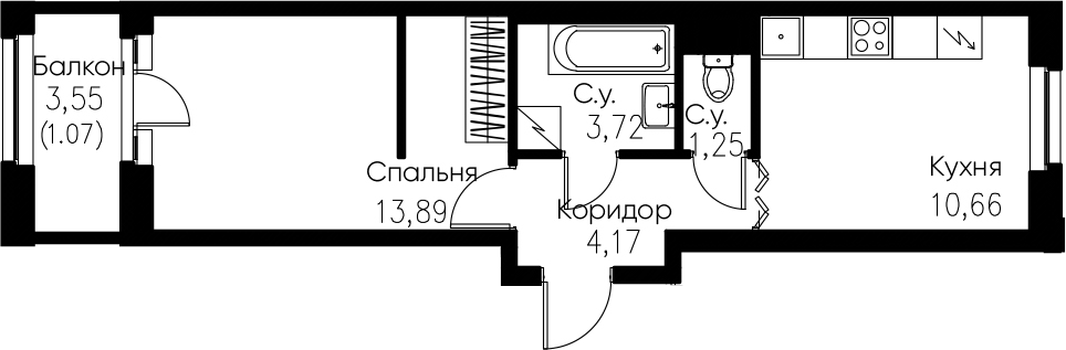 1-комнатная 37 м<sup>2</sup> на 4 этаже 1-комнатная 37 м<sup>2</sup> на 4 этаже