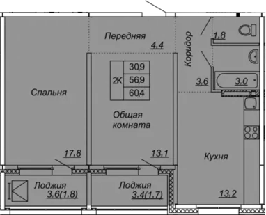 2-комнатная 63 м<sup>2</sup> на 11 этаже 2-комнатная 63 м<sup>2</sup> на 11 этаже