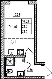 Студия 21 м<sup>2</sup> на 1 этаже Студия 21 м<sup>2</sup> на 1 этаже