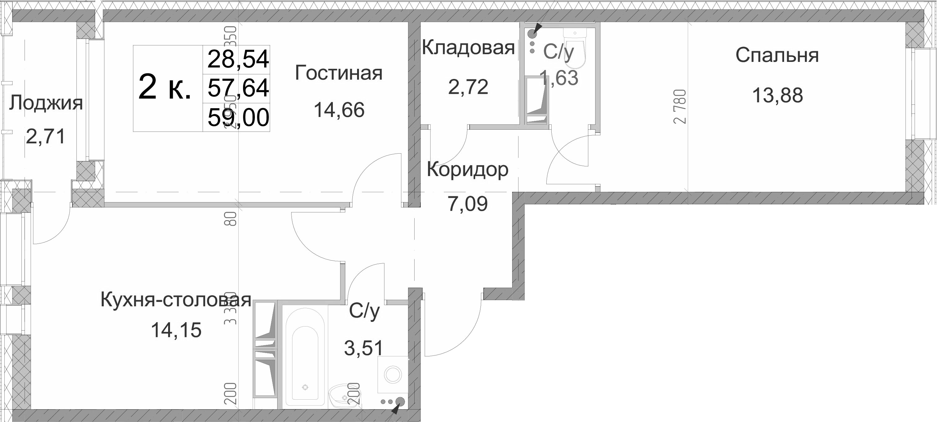 2-комнатная 60 м<sup>2</sup> на 1 этаже 2-комнатная 60 м<sup>2</sup> на 1 этаже