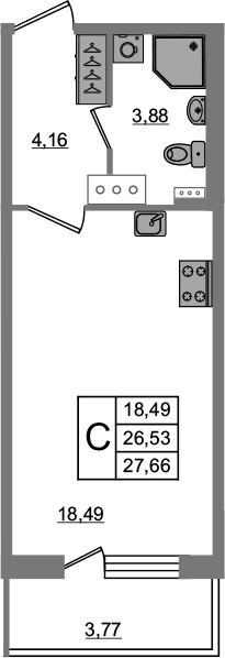 Студия 30 м<sup>2</sup> на 3 этаже Студия 30 м<sup>2</sup> на 3 этаже