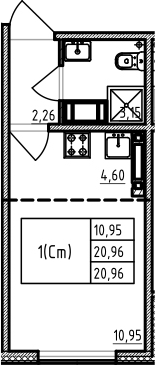 Студия 20 м<sup>2</sup> на 18 этаже Студия 20 м<sup>2</sup> на 18 этаже
