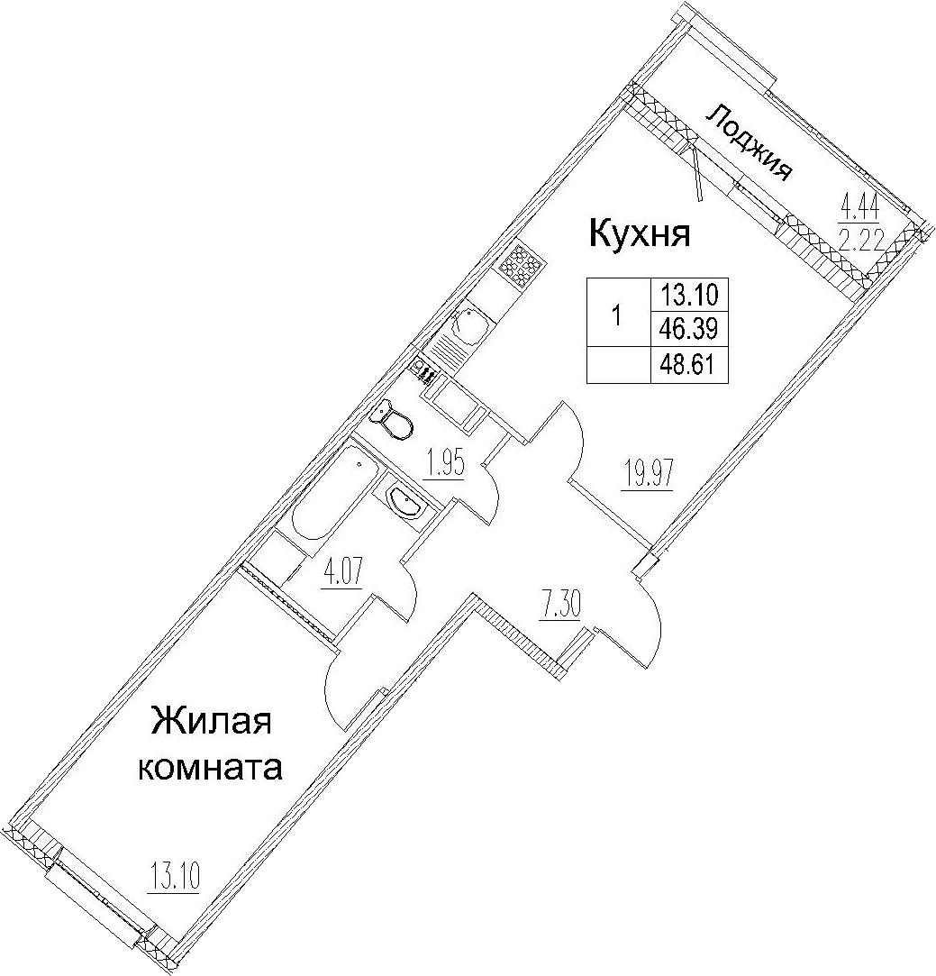 2-комнатная 50 м<sup>2</sup> на 3 этаже 2-комнатная 50 м<sup>2</sup> на 3 этаже