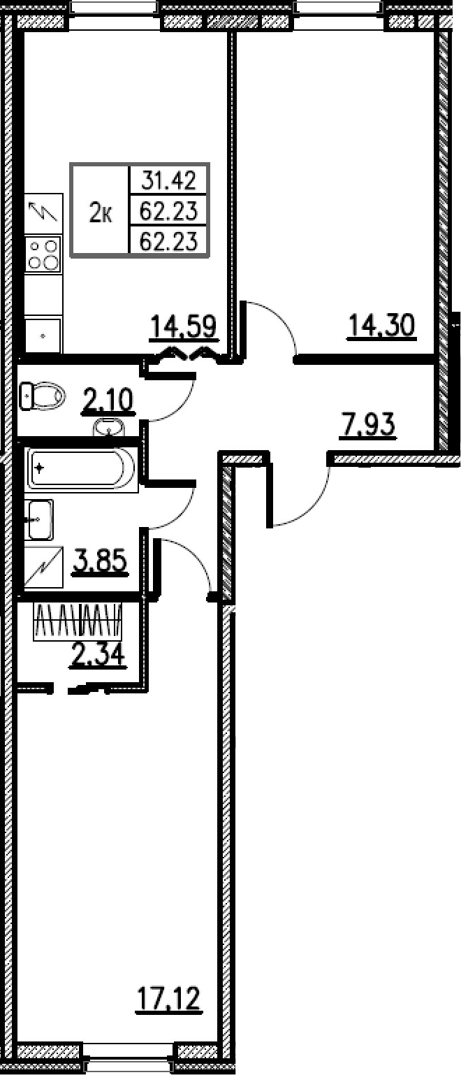 2-комнатная 62 м<sup>2</sup> на 2 этаже 2-комнатная 62 м<sup>2</sup> на 2 этаже
