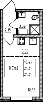 Студия 21 м<sup>2</sup> на 1 этаже Студия 21 м<sup>2</sup> на 1 этаже