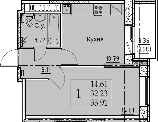 1-комнатная 35 м<sup>2</sup> на 6 этаже 1-комнатная 35 м<sup>2</sup> на 6 этаже