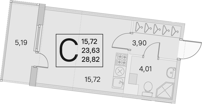 Студия 28 м<sup>2</sup> на 4 этаже Студия 28 м<sup>2</sup> на 4 этаже