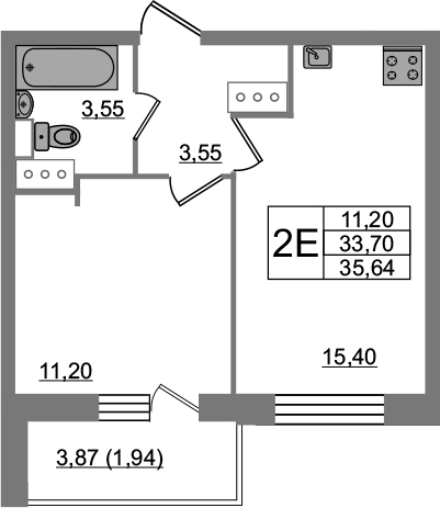 2-комнатная 37 м<sup>2</sup> на 15 этаже 2-комнатная 37 м<sup>2</sup> на 15 этаже