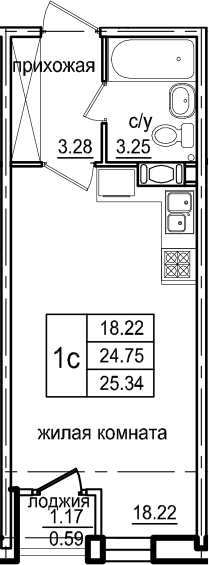 Студия 25 м<sup>2</sup> на 2 этаже Студия 25 м<sup>2</sup> на 2 этаже