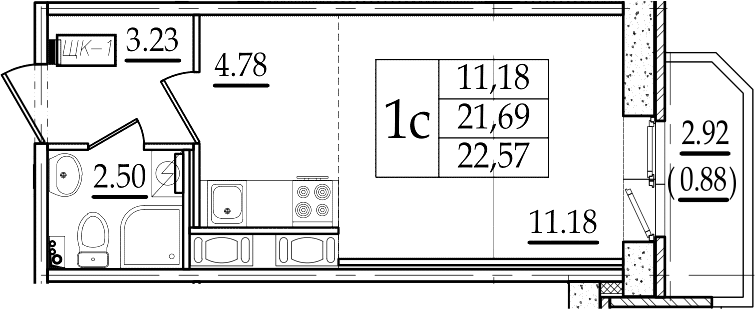 Студия 24 м<sup>2</sup> на 15 этаже Студия 24 м<sup>2</sup> на 15 этаже