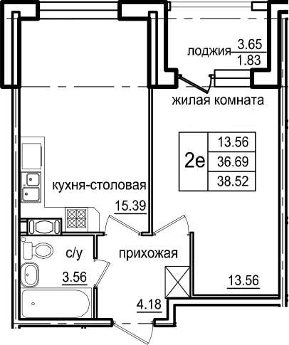 2-комнатная 40 м<sup>2</sup> на 3 этаже 2-комнатная 40 м<sup>2</sup> на 3 этаже