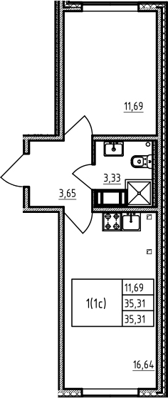 2-комнатная 35 м<sup>2</sup> на 3 этаже 2-комнатная 35 м<sup>2</sup> на 3 этаже