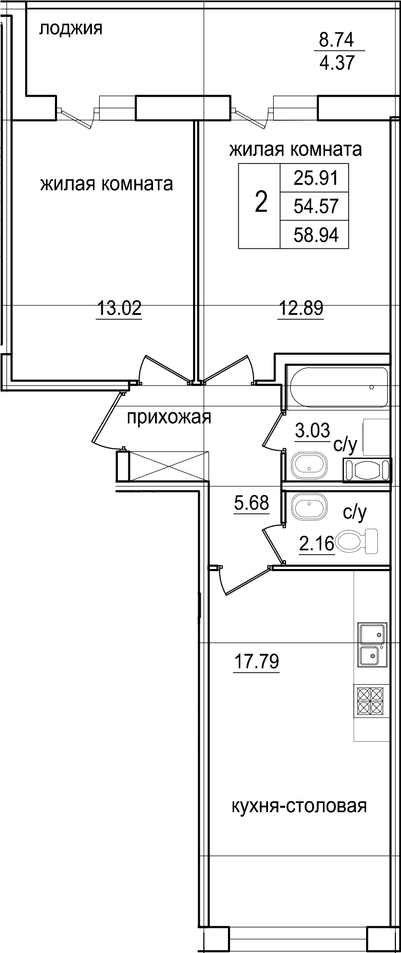2-комнатная 63 м<sup>2</sup> на 3 этаже 2-комнатная 63 м<sup>2</sup> на 3 этаже