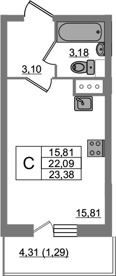 Студия 24 м<sup>2</sup> на 9 этаже Студия 24 м<sup>2</sup> на 9 этаже
