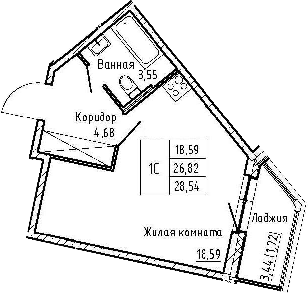 Студия 29 м<sup>2</sup> на 2 этаже Студия 29 м<sup>2</sup> на 2 этаже
