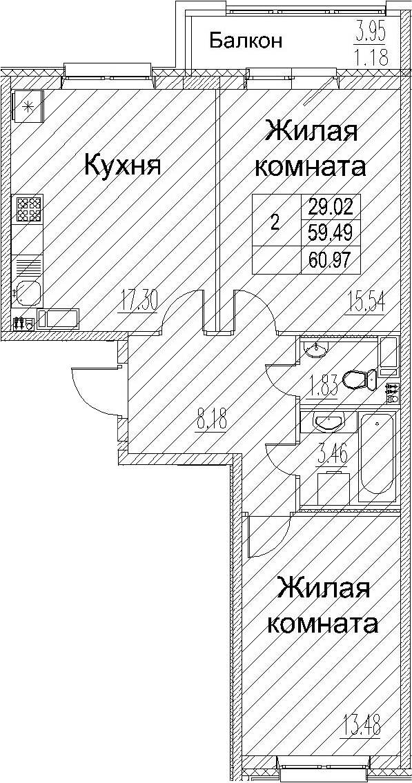 3-комнатная 63 м<sup>2</sup> на 3 этаже 3-комнатная 63 м<sup>2</sup> на 3 этаже
