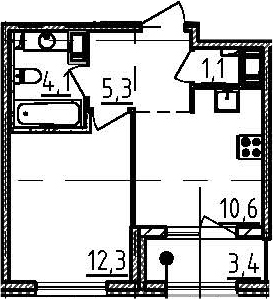 1-комнатная 36 м<sup>2</sup> на 7 этаже 1-комнатная 36 м<sup>2</sup> на 7 этаже