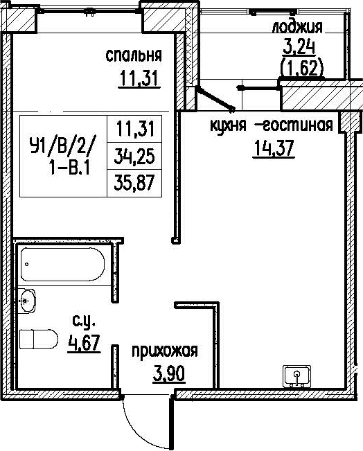 2-комнатная 37 м<sup>2</sup> на 2 этаже 2-комнатная 37 м<sup>2</sup> на 2 этаже