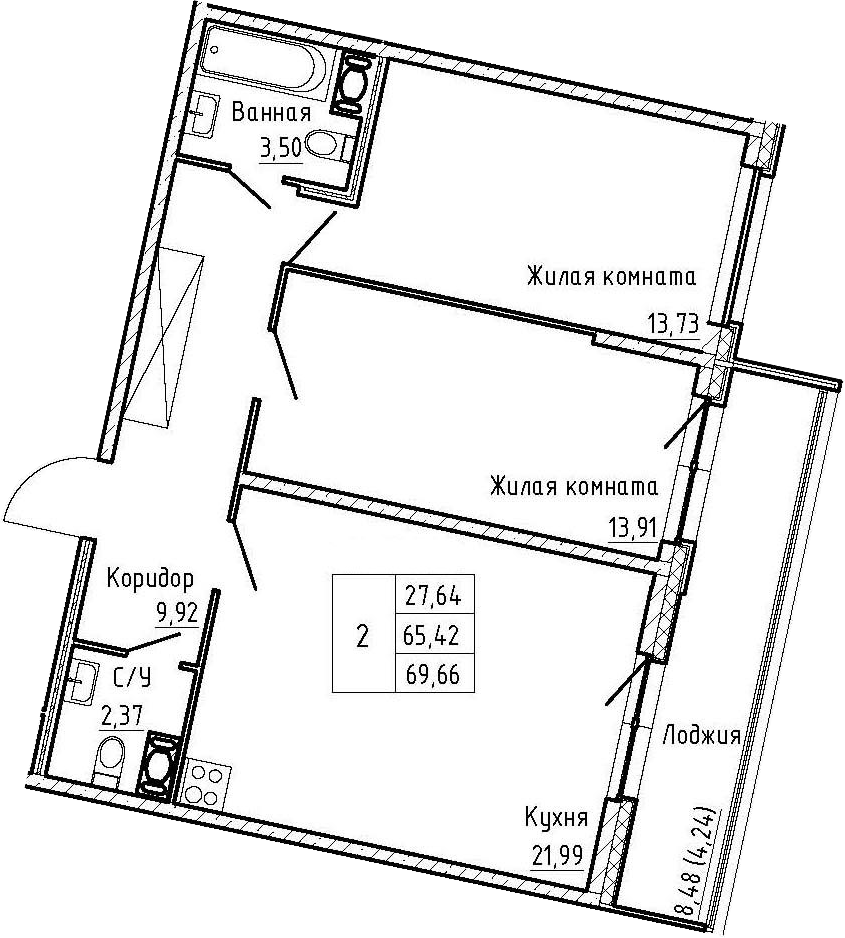 3-комнатная 73 м<sup>2</sup> на 5 этаже 3-комнатная 73 м<sup>2</sup> на 5 этаже