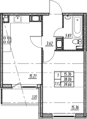 2-комнатная 41 м<sup>2</sup> на 3 этаже 2-комнатная 41 м<sup>2</sup> на 3 этаже