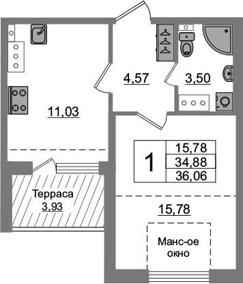 1-комнатная 38 м<sup>2</sup> на 5 этаже 1-комнатная 38 м<sup>2</sup> на 5 этаже