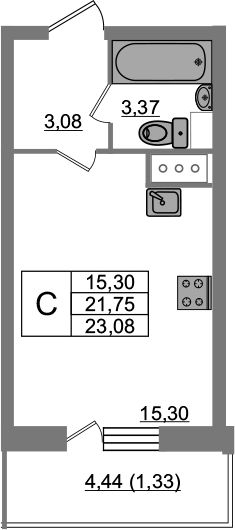 Студия 26 м<sup>2</sup> на 13 этаже Студия 26 м<sup>2</sup> на 13 этаже