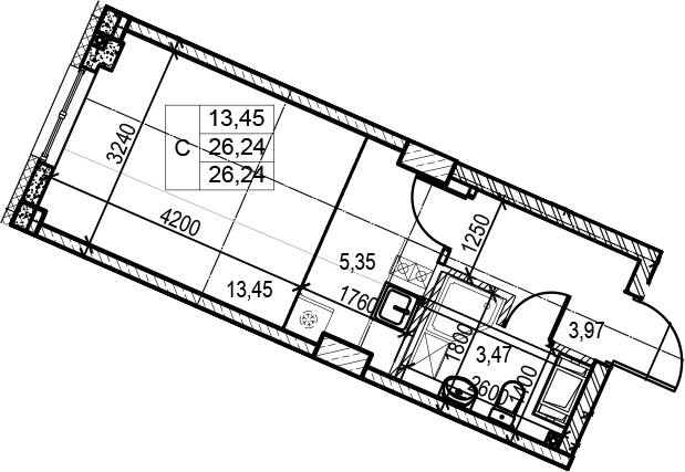 Студия 26 м<sup>2</sup> на 4 этаже Студия 26 м<sup>2</sup> на 4 этаже