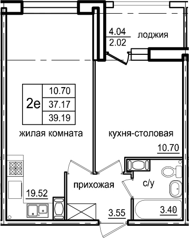 2-комнатная 41 м<sup>2</sup> на 6 этаже 2-комнатная 41 м<sup>2</sup> на 6 этаже